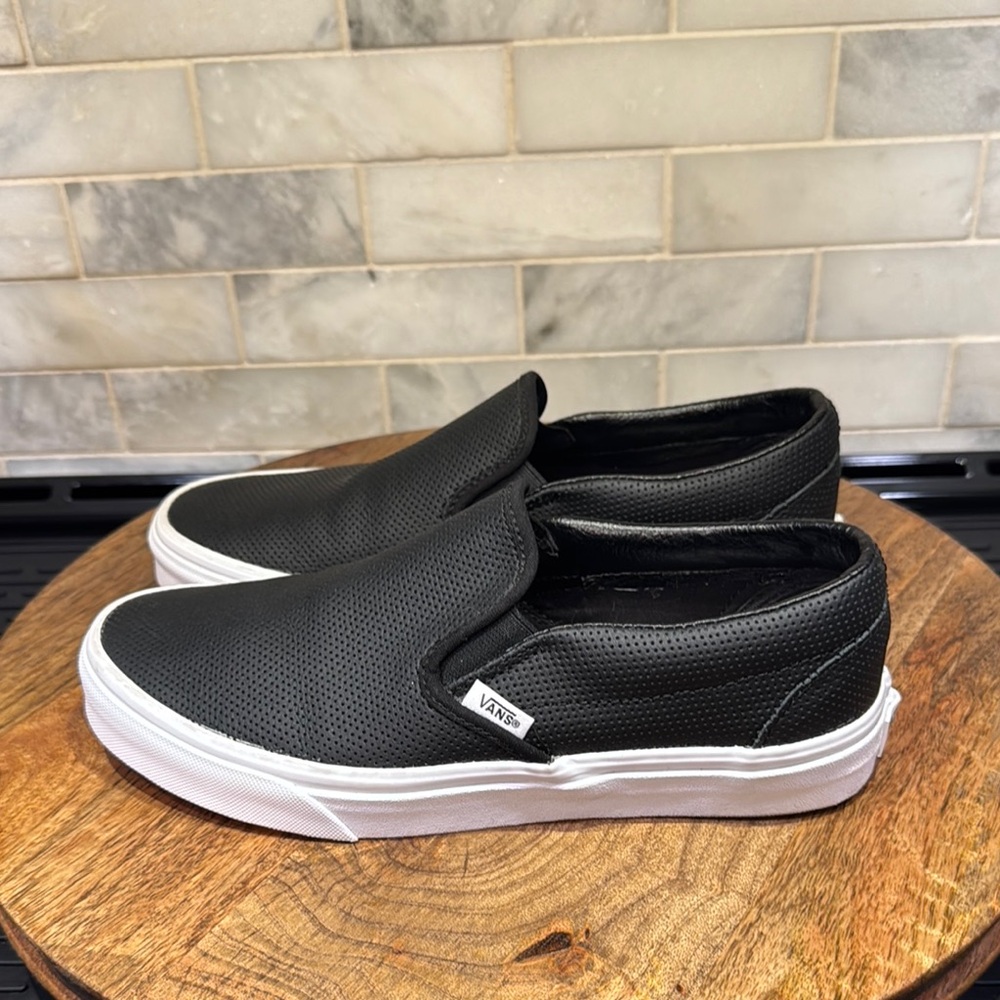Vans Classic Perforated Leather Black Slip-On Sneakers